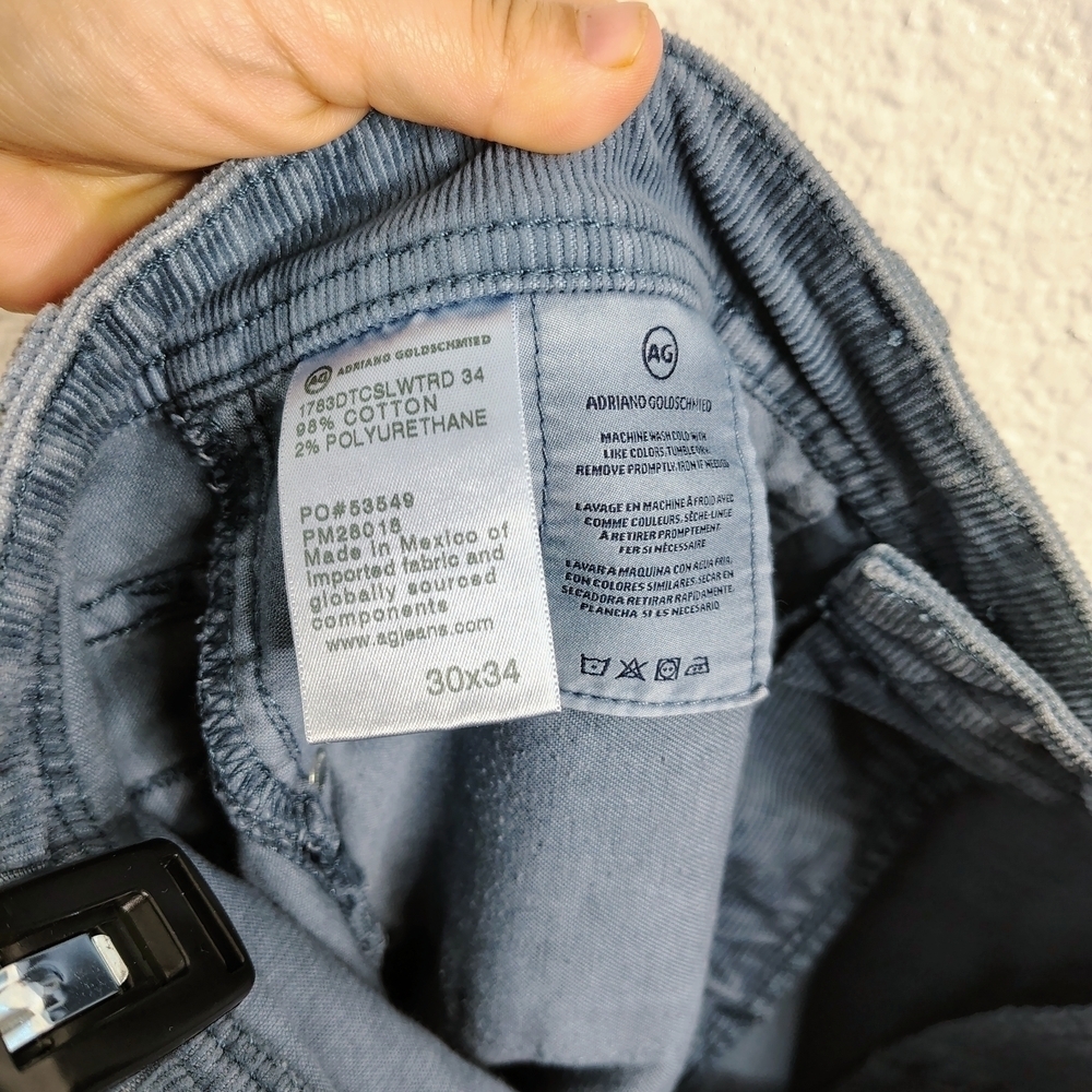 AG Adriano Goldschmied Tellis Modern Slim Light Blue Corduroy Jeans Sz 30x34 - Picture 16 of 16
